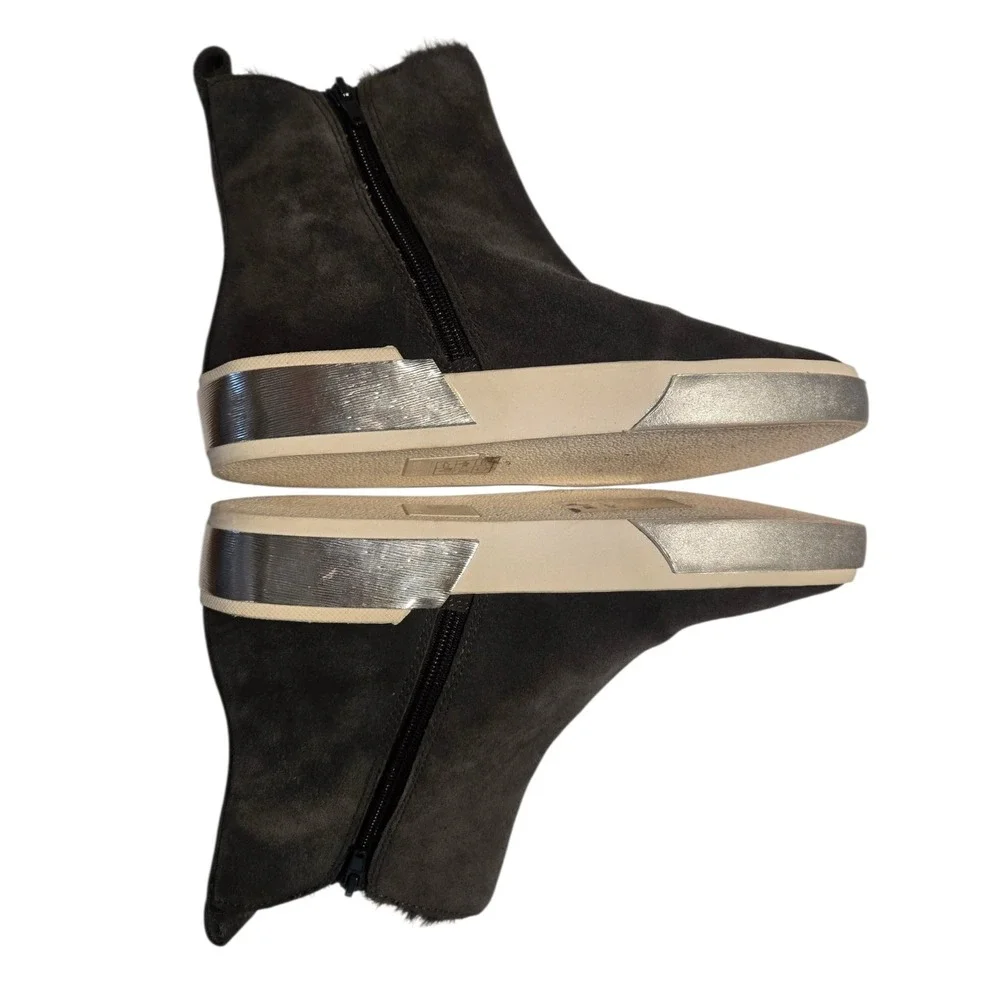 Dolce Vita Zucca Fur Lined High Top Dark Charcoal Boots Grey Silver Accent